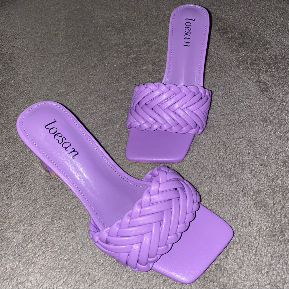 Loesan 6.5 Women's Braided Sandals Slip On Square Open Toe Chunky Block Heel